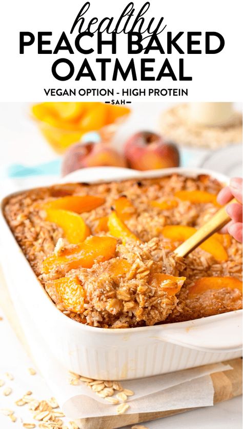 This Peach Baked Oatmeal isa creamy large batch of baked oatmeal filled with juicy peach. The perfect healthy family summer breakfast to use all your peaches this summer. Breakfast Peaches Recipes, Large Breakfast Ideas Families, Very Easy Breakfast Ideas, Oat Based Desserts, Healthy Family Desserts, Healthy Peaches Recipes, Breakfast Easy Healthy, Baked Oatmeal Recipes Banana, Breakfast Ideas With Fresh Peaches