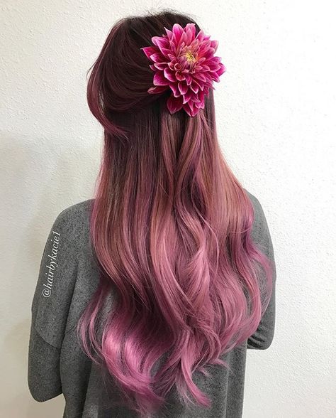 Beautiful natural dark brown to pink hair Brown To Pink Hair, Chocolate Mauve Hair, Brown And Pink Hair, Fairytale Hair, Rose Pink Hair, Haircolor Ideas, Hair Tricks, Inspirational Content, Hair Color Chocolate