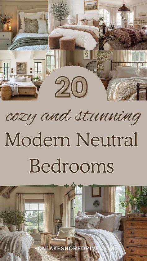 In this post I want to show 20 modern neutral bedroom ideas that are classic and timeless! Get inspired for you own bedroom design! Modern And Cozy Bedroom, 2024 Bedding Sets, Old House Bedroom Ideas, Modern Traditional Bedroom Design, Pretty Bedroom Ideas For Women, Bed Styling Ideas Color Schemes, Soft Bedroom Aesthetic Master, Primary Bedroom Ideas 2024, Bedroom Trends 2024