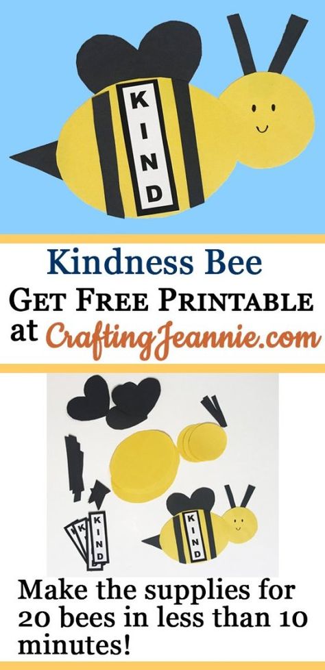 Make the supplies for 20 of these kindness bees in 10 minutes. Get a Free Printable and instructions. I show you step-by-step how to make the supplies and even include lots of tips to make crafting easier for groups of kids. #beeKind #springcraft #kidcraft #bee #easykidcraft #papercraft Bee Kind Craft, Kindness Craft, Preschool Insects, Boy Scout Crafts, Bumble Bee Craft, Bee Craft, Bee Crafts For Kids, Insects Preschool, Craft Printables