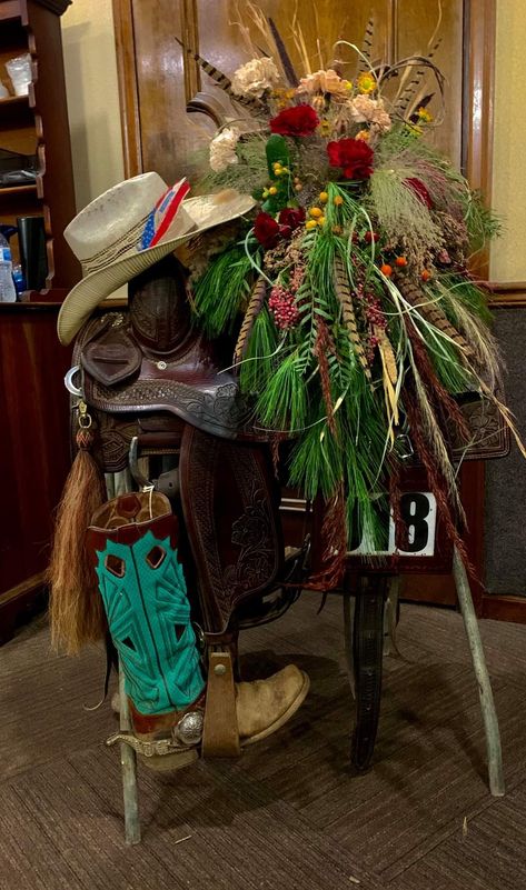 Western Celebration Of Life, Western Flower Arrangements, Western Floral Arrangements, Saddle Floral Arrangements, Cowboy Boots Flower Arrangement, Cowgirl Boot Flower Arrangement, Boot Floral Arrangement, Saddle Arrangements, Cowboy Centerpieces