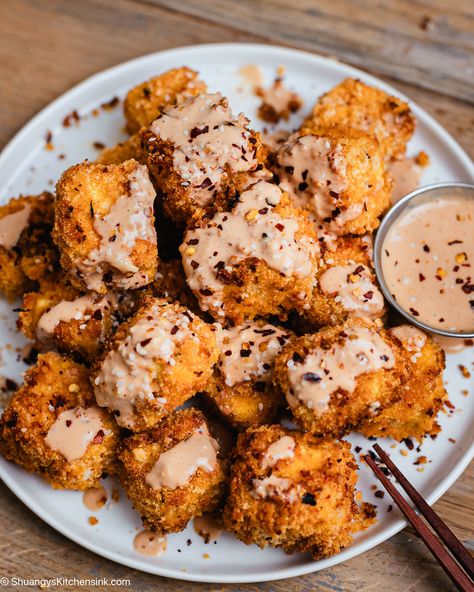 Crispy Air Fryer Firecracker Tofu Firecracker Tofu, Chinese Food Takeout, What Is Tofu, Chipotle Tofu, Air Fryer Tofu, Tofu Recipes Healthy, Tofu Stir Fry, Favorite Dinner, Filling Dinner