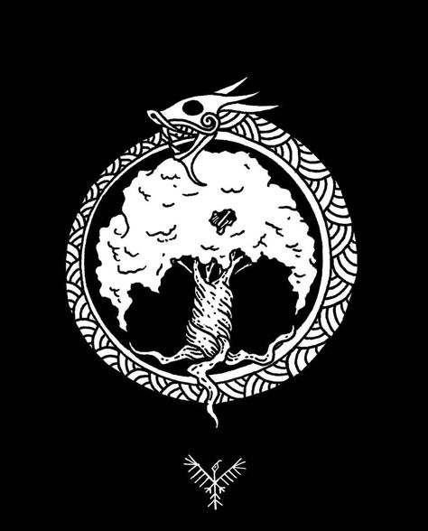 Just a simple Jormungandr and Yggdrasil tattoo design  #drawing #doodle #illustration #linework #tattoo #tattoodesign #norse #viking #nordic #world #tree #yggdrasil #sea #ocean #dragon #snake #serpent #jormungandr #mythology #black #ink #blackandwhite... Yggdrasil Tattoo Design, Jormungandr Tattoo, Yggdrasil Tattoo, Norse Mythology Tattoo, Ouroboros Tattoo, Serpent Tattoo, Norse Tattoo, Nordic Tattoo, Mythology Tattoos