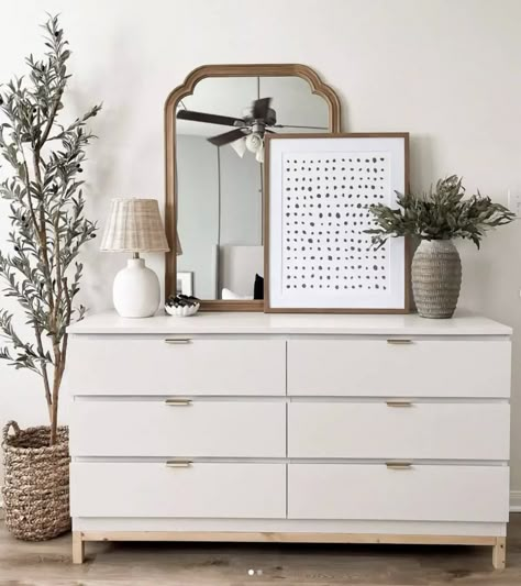 Oak Malm Bedroom, Malm Dresser As Nightstand, Malm Dresser Leg Hack, Ikea Dresser Hack Nursery, Malm Dresser Hack Legs Drawers, Malm Dresser Desk Hack, Malm Drawers Styling, Adding Legs To Ikea Malm Dresser, Malm 6 Drawer Dresser Hack