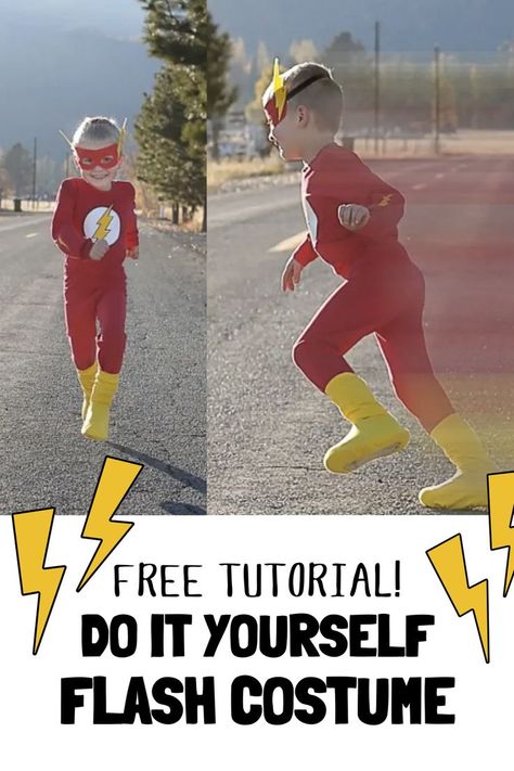 How to Sew a Flash Costume Homemade Boys Costumes, Easy Super Hero Costumes, Diy Flash Costume, Diy Kids Costumes For Boys, Flash Kids Costume, Flash Halloween Costume, Teen Boy Costumes, Diy Superhero Costume, Super Hero Day