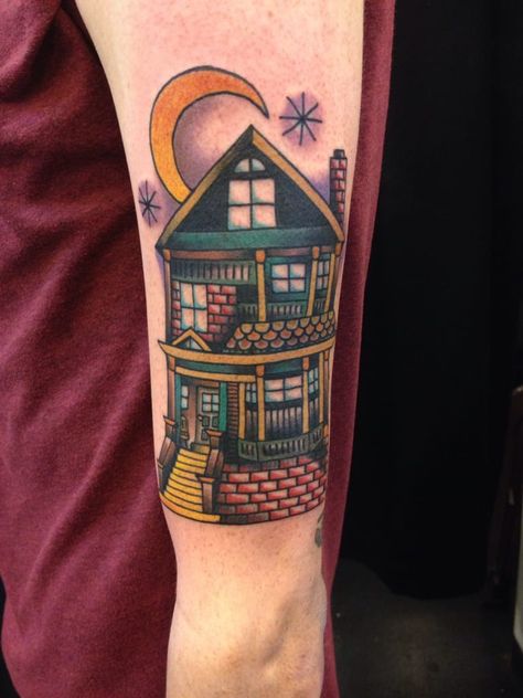 House Tattoo, Old School House, Gorgeous Tattoos, Home Tattoo, School House, Old House, Tattoos And Piercings, Triangle Tattoo, Tatting