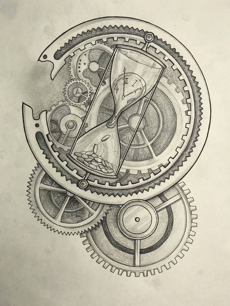 Steampunk Drawing, Word Tattoo Ideas, Gear Tattoo, Clock Drawings, Badass Drawings, Steampunk Illustration, Drukarka 3d, Word Tattoo, Clock Tattoo Design