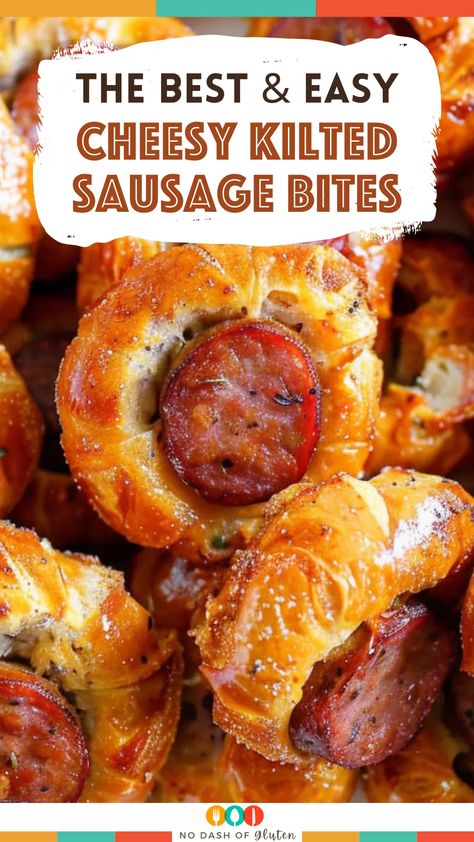 Looking for a quick and savory appetizer? These Cheesy Kilted Sausage Bites are packed with flavor! Smoky sausage wrapped in crescent dough, stuffed with melty cheese, and finished with a buttery glaze. They’re perfect for game day or any gathering. Give them a try today, and don’t forget to serve with your favorite dipping sauce! Candied Smoked Sausage, Polish Sausage Appetizer Recipes, Appetizer For Football Party, Polish Sausage Appetizers, Italian Sausage Appetizer Recipes, Andouille Sausage Appetizers, Sausage Appetizers For Party, Sausage Appetizer Recipes, Best Spaghetti Recipe