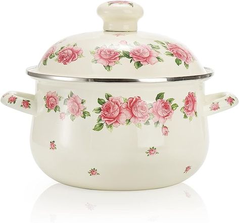 Amazon.com: SOUJOY Enamel Stockpot with Lid, 2.8 Quart Retro Cooking Pot, Vintage Floral Stew Bean Simmer Pot with Handle, Kitchen Soup Pot, Safe for Induction Cookers, Gas Stove: Home & Kitchen Milk Noodles, Glass Pot, Milk Pot, Sauce Pot, Kitchen Pot, Hot Soup, Stock Pot, Cooking Pot, Pot Lids