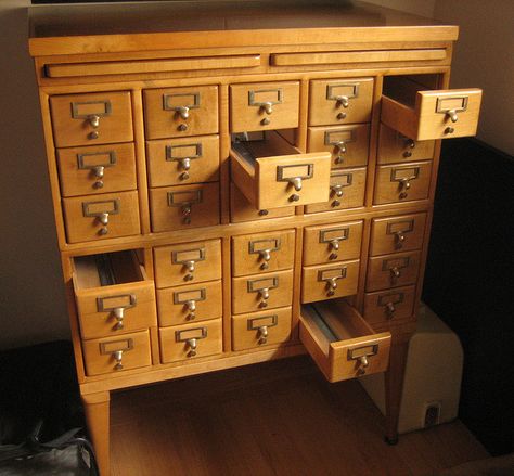 I am obsessed with card catalogs. I have got to get one. Artist Taboret, Library Card Catalog Cabinet, Card Catalog Cabinet, Antique Office, Library Cabinet, Library Card Catalog, Antique Library, Flat Files, Dream Future