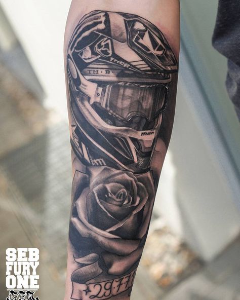 117 Likes, 2 Comments - TattooCloud (@thetattoocloud) on Instagram: “#motocross #tattoo by SebFuryOne @sebfuryone • Nomad / Germany • Booking Inquiries: seb@coco-…” Motocross Tattoo, Chicano Tattoos Sleeve, Helmet Tattoo, Motorcycle Tattoos, Bike Tattoos, Biker Tattoos, Military Tattoos, Biomechanical Tattoo, Sugar Skull Tattoos