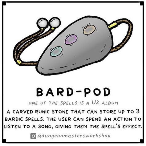 bard pod magic item card - stores 3 bardic spells as songs DnD / Pathfinder unusual items Fantasy Costco, Dnd Bard, Dnd Stories, Dnd Items, Dungeon Master's Guide, Dungeons And Dragons 5e, D D Items, Dnd Funny, Dnd 5e Homebrew