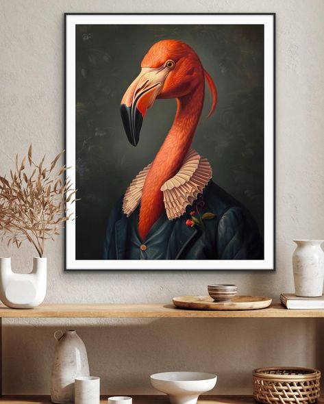 New collection Aristocrats Animal portrait. www.kikasworkshop.com 📦Mexico US Canada #ai #aiart #midjourney #aiartcommunity #interiordesign #aiartwork #wallart #midjourneyartwork #midjourneygallery #flamingo #flamingolove #animalportrait Flamingo Vintage, Portrait Vintage, Print Display, Animal Head, Large Framed Prints, Animal Painting, Animal Heads, Timeless Art, Vintage Portraits