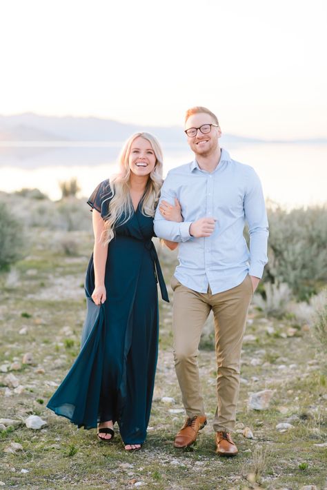 Sydney + Jack Engagements | Antelope Island, Northern Utah | Savanna Richardson Photography Engagement Shoot Mens Outfit, Men Outfits Engagement Photos, Men Outfit Engagement Pictures, Mens Outfit For Engagement Shoot, Mens Outfits For Engagement Pictures, Engagement Photos Outfits For Men, Walking Together Pose, Engagement Photos Men Outfit, Men Engagement Photo Outfit