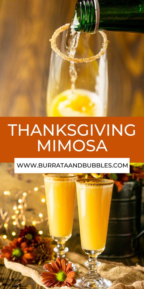 Add a festive touch to your holiday celebration with a Thanksgiving mimosa! Orange juice is infused with classic Thanksgiving flavors and spices for a mimosa unlike any other. After one sip, you’ll want to make this fall brunch cocktail a holiday tradition. Thanksgiving Mimosa, Best Mimosa Recipe, Vegetarian Brunch, Bubble Recipe, Thanksgiving Brunch, Classic Thanksgiving, Mimosa Recipe, Sweet Potato Muffins, Fall Cocktail