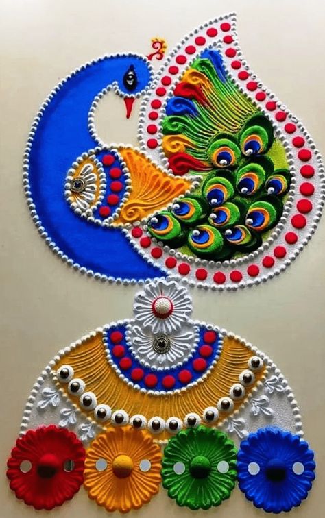 Mayur Rangoli Rangoli Design Images (Mayur Rangoli Rangoli Kolam Ideas) - 2022 Mor Rangoli, Diwali Design, Rangoli Designs Simple Diwali, Easy Rangoli Designs Diwali, Modern India, Rangoli Ideas, Small Rangoli, Small Rangoli Design, Rangoli Designs Diwali