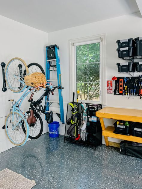 Garage Makeover Before and After Reveal Garage Before And After, Wall Storage Systems, Makeover Before And After, Maximize Storage, Garage Makeover, Garage Shelving, Epoxy Floor, Organizing Systems, Painted Floors