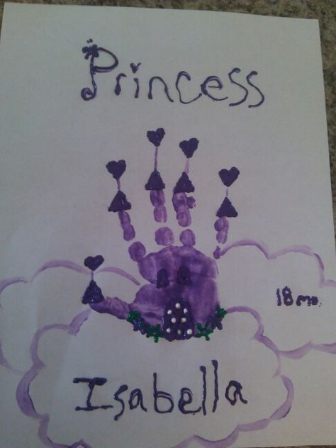 Handprint Castle - Isabella helped a lot :) 18 months Handprint Castle Craft, Princess Handprint Art, Handprint Castle, Nicu Crafts, Disney Princess Paintings, Young Toddler Activities, Toddlers Crafts, Infant Crafts, Disney Crafts For Kids