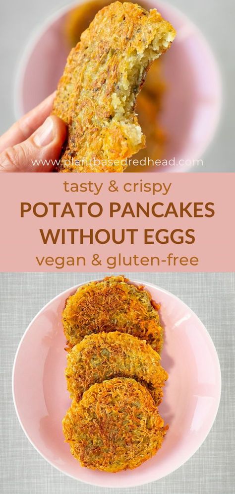 Let me show you how to easily and quickly make gluten-free vegan potato pancakes from raw shredded potatoes, without eggs, flour, onion, and milk (dairy-free), but with two other ingredients that are rather unusual for potato pancakes. Potato Pancakes Shredded, Potato Flour Recipes, Simple Potato Recipes, Gluten Free Potato Pancakes, Vegan Potato Pancakes, Juice Pulp Recipes, Pulp Recipes, Vegan Potato Recipes, Sweet Potato Patties