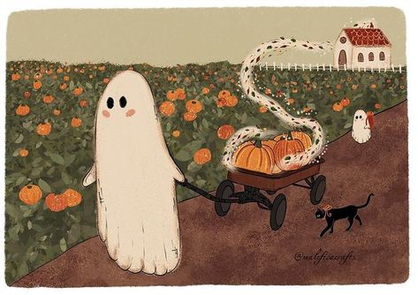 Halloween Art Ideas, Vintage Halloween Art, Autumn Illustration, Halloween Artwork, Halloween Illustration, A Ghost, Autumn Art, Samhain, Halloween Prints