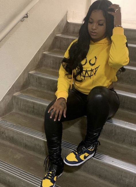 Plus Size Retail Outfit, Jordan Outfits Womens Baddie, Casual Fall Outfits Streetwear, Plaid Blazer Outfit Black Women, Black And Gold Jordan 1 Outfit, Sweatshirt And Leather Pants, Black Women Outfits With Sneakers, California Outfits Black Woman, Fall Inspired Outfits Black Women