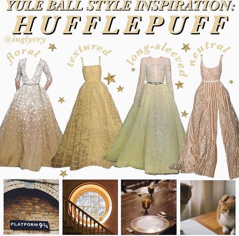 Hufflepuff Yule Ball Gowns, Yule Ball Gowns, Hogwarts Yule Ball, Yule Ball Dresses, Ball Costume, Harry Potter Style, Yule Ball, Yule, Ball Dresses