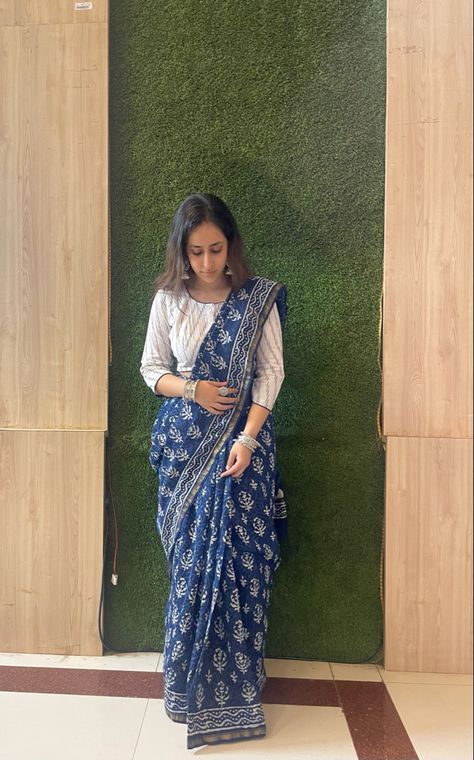 #saree #sareelove #indigo #desi Indigo Cotton Saree, Indigo Saree, Not Sorry, Saree Collection, Cotton Saree, Indian Wear, Blouse Designs, Desi, Saree