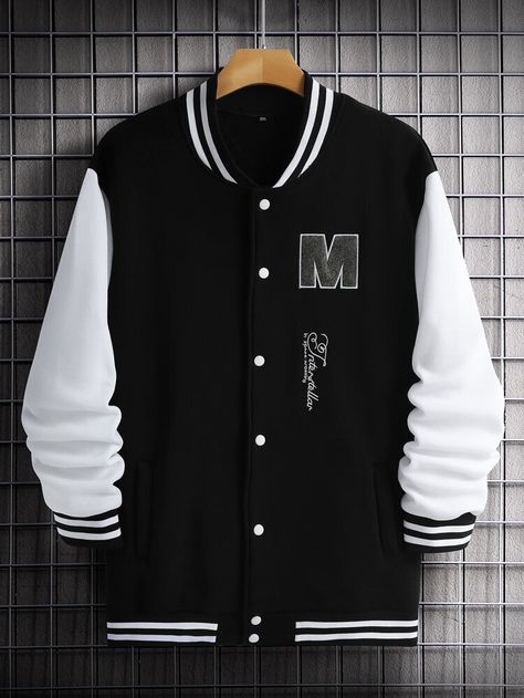 Free Returns ✓ Free Shipping On Orders $49+ ✓. Extended Sizes Men Slogan Embroidered Letter Patch Striped Trim Varsity Jacket- Men Jackets at SHEIN. Hip Hop Cargo Pants, Black Preppy, Men Outerwear, Track Pants Mens, Hype Clothing, Mens Casual Outfits Summer, Men Jackets, Men Fashion Casual Shirts, Stylish Hoodies