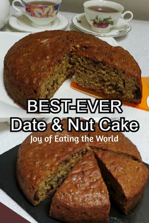 This rich moist dense date & nut cake is both fruity and nutty, packed full of yummy dates and a mix of nuts. Date Nut Cake, Moist Date Cake Recipe, Banana And Date Loaf, Dairy Free Carrot Cake, Date Bread, Date Nut Bread, Raisin Cake, Nut Cake, Nut Bread Recipe