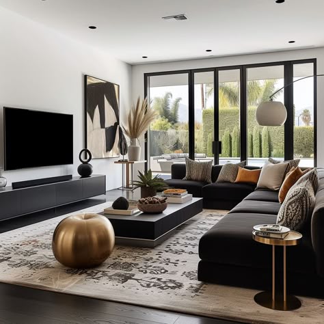 Perfect Living Room Ambiance Through Detail-Oriented Design #livingroom #interior #interiordesign #homedecor #design #livingroomdecor #furniture #decor #homedesign #interiors #decoration. Go for more info 👉 https://medium.com/p/fed95ddf8ca0. Luxury Living Room Inspiration, Dreamy Living Room, Elegant Living Room Decor, House Deco, Perfect Living Room, Front Rooms, Room Ambiance, Home Design Living Room, Black Sofa