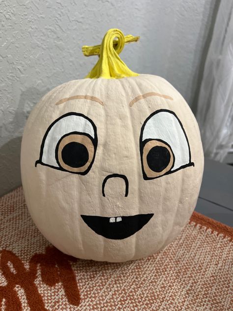 I painted our son’s pumpkin to resemble JJ from Cocomelon! Cocomelon Pumpkin Painting, Cocomelon Painted Pumpkin, Cocomelon Pumpkin, Painted Pumpkins, Pumpkin Decorating, Pumpkin Carving, Fall Crafts, Halloween Fun, Acrylic Painting