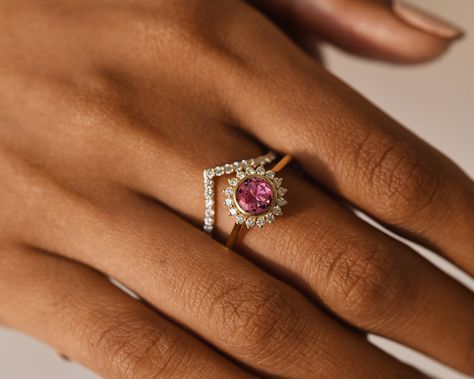 Excited to share the latest addition to my #etsy shop: Pink Tourmaline Ring, Diamond Halo Gold Bezel Ring, 14k Solid Gold, October Birthstone, Fine Jewelry, Diamond Engagement Ring, Push Present https://etsy.me/3IX2zhj #rosegold #round #straight #halo #minimalist #no # Pink Tourmaline Engagement Ring, Ruby Wedding Rings, Wedding Ring Sets Unique, Red Gemstone Ring, Diamond Stacking Rings, Pink Tourmaline Ring, Handmade Fine Jewelry, Wedding Anniversary Rings, Ruby Engagement Ring