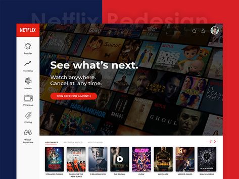 Netflix Redesign Concept Netflix Yearbook Theme, Netflix Home Page, Yearbook Pages Ideas, Netflix Redesign, Yearbook Memes, Netflix Theme, Yearbook Layout Ideas, Yearbook Template, Netflix Shows To Watch