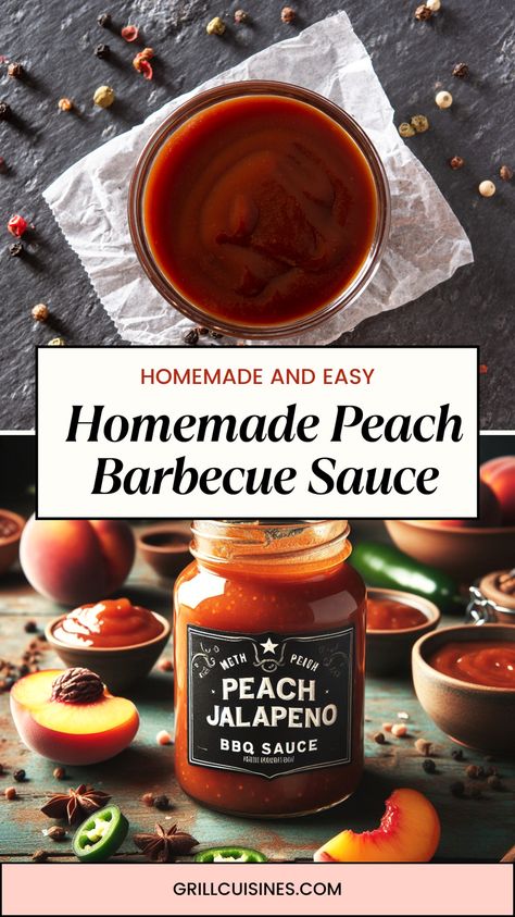 This recipe for homemade peach jalapeno BBQ sauce recipe is perfect for grilled meat, ribs, and chicken. The ripe peaches give it a sweet flavor and combined with tangy flavor of the peppers make it a little spicy. Making your homemade barbecue sauce is a great experience and fun to experiment with different flavors.#HomemadeBarbecueSauceRecipe#PeachBbqSauceRecipe Peach Jalapeno Sauce, Peach Jalapeno Bbq Sauce, Peach Bbq Sauce Recipe Canning, Bbq Sauce For Canning, Peach Bbq Sauce Recipe, Jalapeno Bbq Sauce, Spicy Barbecue Sauce Recipe, Bbq Sauce Recipes, Homemade Barbecue Sauce Recipe