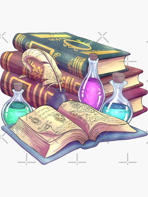 Spell Book Drawing Reference, Book Of Spells Drawing, Magic Spell Illustration, Potions Illustration Art, Magical Potions Art, Magical Book Drawing, Magical Book Art, Magic Book Illustration, Spell Book Drawing