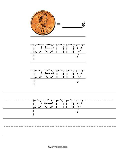 penny Worksheet - Twisty Noodle Measuring Penny Activities, Penny Worksheet, Counting Pennies Worksheet, Coin Worksheets First Grade, 2nd Grade Coin Worksheet, Transportation Worksheet, Money Worksheets, Twisty Noodle, Holiday Lettering