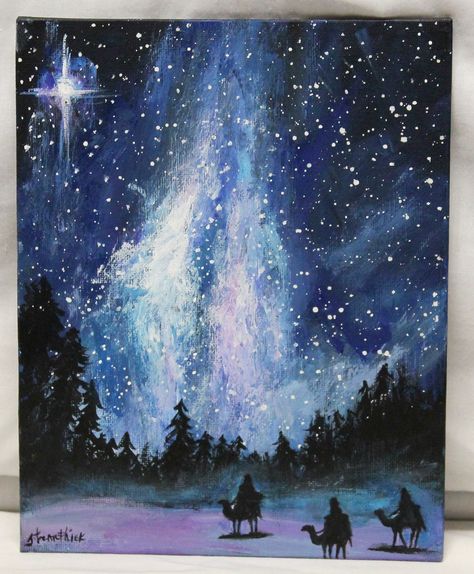 Three Wise Men Painting, Wise Men Painting, Painted Christmas Cards, Three Wise Men, Christmas Inspo, Winter Painting, Canvas Board, Inspirational Images, Christmas Paintings