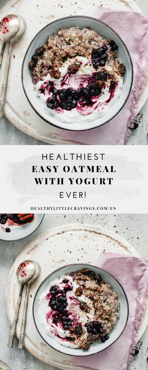 SAVE IT FOR LATER: Easy healthy oatmeal with yogurt! The healthiest breakfast you can have! Oatmeal Recipes Healthy, Greek Yogurt Oatmeal, Healthiest Breakfast, Greek Yogurt Toppings, Oatmeal Yogurt, Healthy Oatmeal Recipes, Breakfast Oatmeal, Healthy Greek Yogurt, Yogurt Breakfast