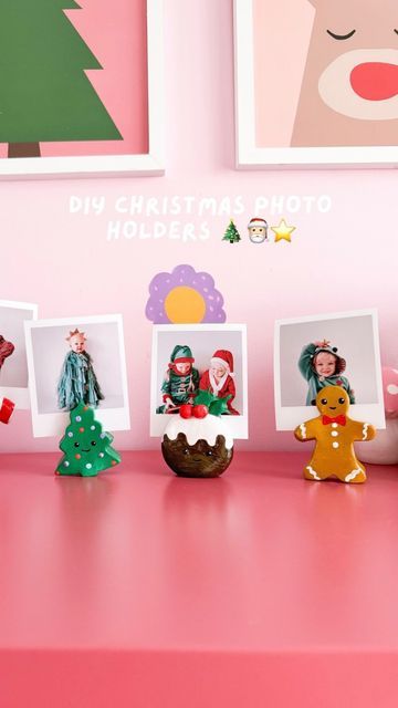 Lydia Rowley on Instagram: "⭐️🎅🏻🎄 DIY PHOTO STANDS 🎄🎅🏻⭐️ • The cutest way to display your favourite festive photos. And a reminder to print photos out - don’t just keep them on your phone!! • I used air dry clay, finished with acrylic paint and gloss varnish! ✨ • • • • • #photoframes #clayartist #clayvase #diyphotoframe #claysculpture #claylove #recycleandplay #recyclemeplay #recycledhome #upcycledart #diygirl #sustainablecraft #zerowastelifestyle #christmascrafts #christmascheer #diychristmas #diychristmas" Diy Photo Holder Stand, Clay Photo Holder Diy, Air Dry Clay Phone Holder, Clay Photo Stand, Air Dry Clay Photo Holder, Christmas Air Dry Clay, Clay Photo Holder, Diy Photo Holder, Diy Christmas Photo