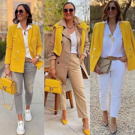 Yellow Blazer Outfit, Blazer Outfits Casual, Colour Combinations Fashion, Yellow Blazer, Spring Work Outfits, Yellow Outfit, Fashion Mistakes, Looks Chic, Blazer Outfits