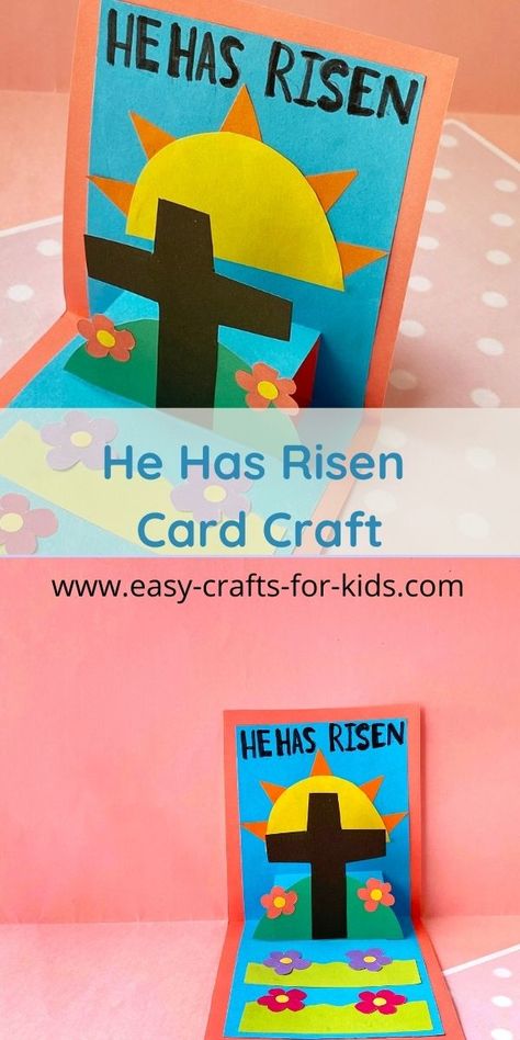 Bible Easter Crafts For Kids, Easter Children's Church Craft, Easter Sunday School Crafts Preschool, He Is Risen Craft For Kids, Christian Easter Crafts For Kids, Cross Crafts For Kids, Easter Cards To Make, He Is Risen Craft, Easter Jesus Crafts