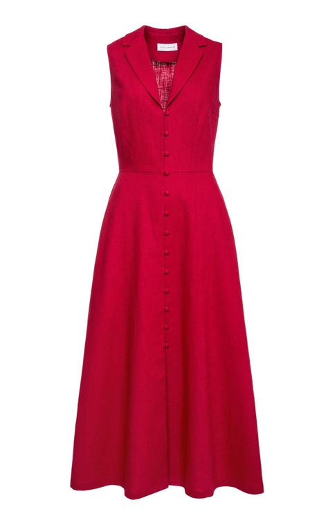 Dress With Collar, Raspberry Red, Linen Midi Dress, Dressy Outfits, Outfits Fashion, Linen Dresses, Classy Dress, Simple Dresses, Stylish Dresses