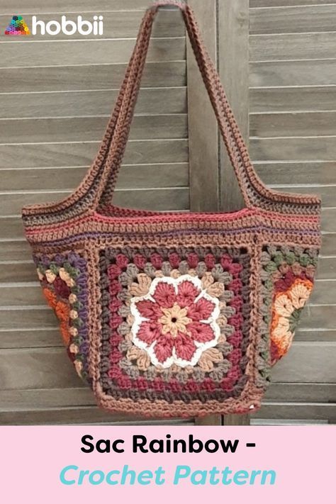 Sac Rainbow - Bag, Crochet Pattern Confection Au Crochet, Rainbow Bag, Crochet Bag Pattern Free, Basket Pattern, Bag Pattern Free, Crochet Vintage, Crochet Simple, Handbag Pattern, Crochet Basket