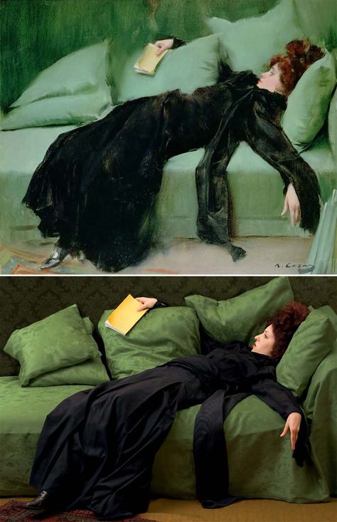 Ramon Casas i Carbo, "After the Ball," 1895, oil on canvas, remake by Tania Brassesco and Lazlo Passi Norberto Recreate Painting Photography, Painting Recreation Photography, Famous Painting Recreation, Famous Paintings Of People, Recreating Famous Paintings, Painting Recreation, Famous Images, Museum Paintings, Art Recreation