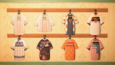 Japanese Throne Room, Acnh Kimono, Acnh Clothing Codes, Design Animal Crossing, Acnh Custom Design, Acnh Items, Rural Japan, Japanese Traditional Clothing, Codes Animal Crossing