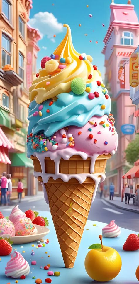 Wallpaper Ice Cream, Anais Wallpaper, Colorful Snacks, Donuts Aesthetic, Ice Cream Wallpaper, Cute Food Wallpaper, Cake Wallpaper, Wallpaper Full Hd, Fantasy Food