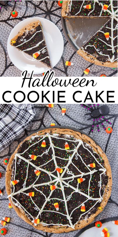 Food Ideas For Work, Chocolate Dirt Cake, Halloween Cookie Cake, Halloween Chocolate Chip Cookies, Giant Cookie Cake, Sage Risotto, Spider Web Cake, Chocolate Pudding Desserts, Halloween Tea Party