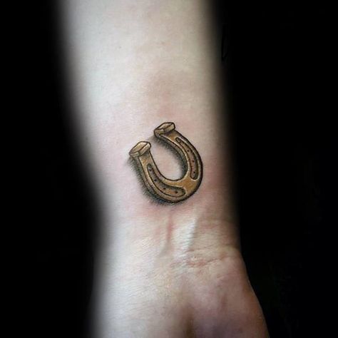 60 Horseshoe Tattoo Designs For Men - Good Luck Ink Ideas Horseshoe Tattoo, Tattoo On Wrist, Tattoo Ideas Males, Horse Shoe Tattoo, Shoe Tattoos, Geometric Sleeve Tattoo, Remembrance Tattoos, Elements Tattoo, C Tattoo