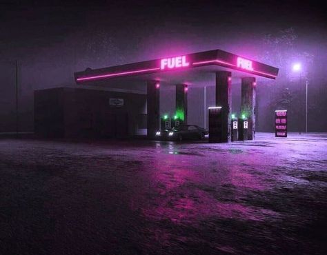 Gas station Gas Station Wallpaper, Aesthetic Gas Station, Gas Station Aesthetic, Station Aesthetic, Neon Gas, Wallpaper Engine, Neon Noir, Bg Design, New Retro Wave