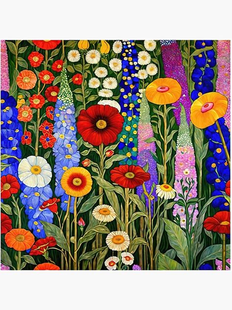 Klimt Flower Garden, Flower Garden Art, Gustav Klimt Art, Klimt Art, Wallpaper Stencil, Mosaic Garden Art, Folk Art Flowers, Paper Collage Art, Abstract Flower Art